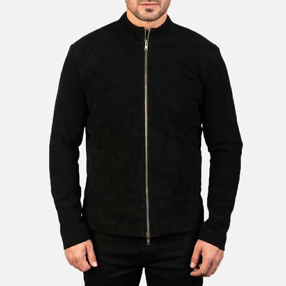 Black Suede Minimalist Zip Jacket
